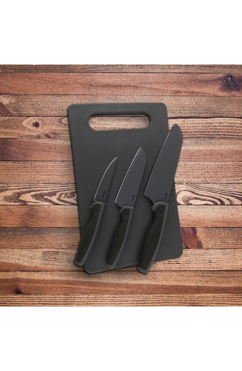 OSTER Slice Craft 4 Piece Cutlery Knife Set with Cutting Board, Alternate, color, Black