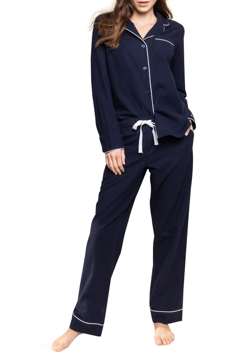 Petite Plume Navy Twill Pajamas, Main, color, 