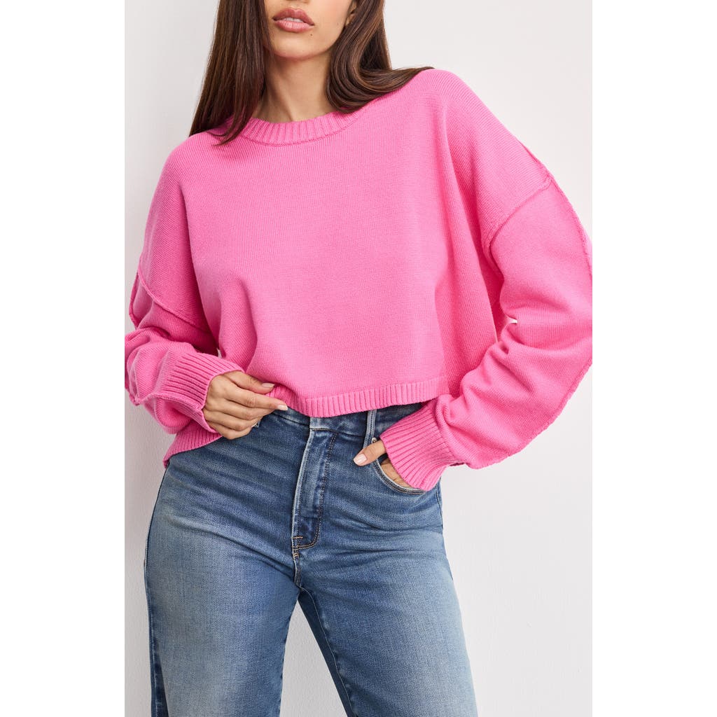 Good American Cropped Crewneck Sweatshirt In Pink