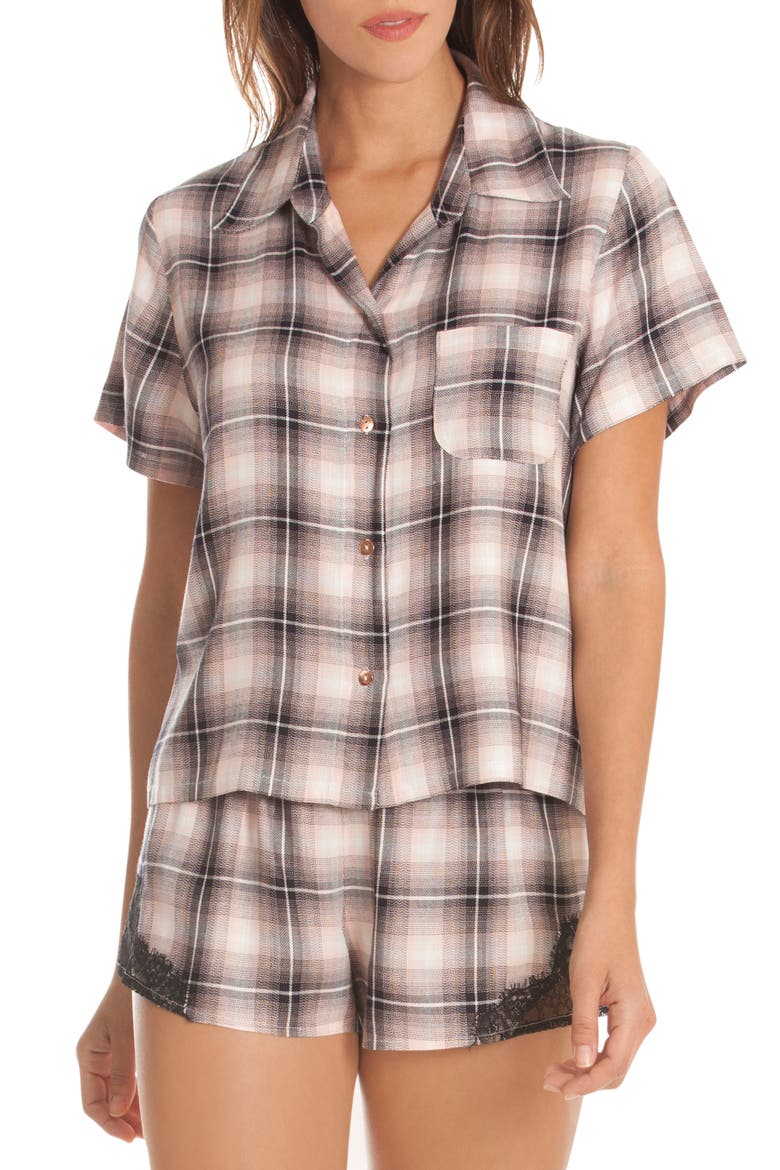 Plaid Lace Pajamas, Main, color, PINK/ BLACK