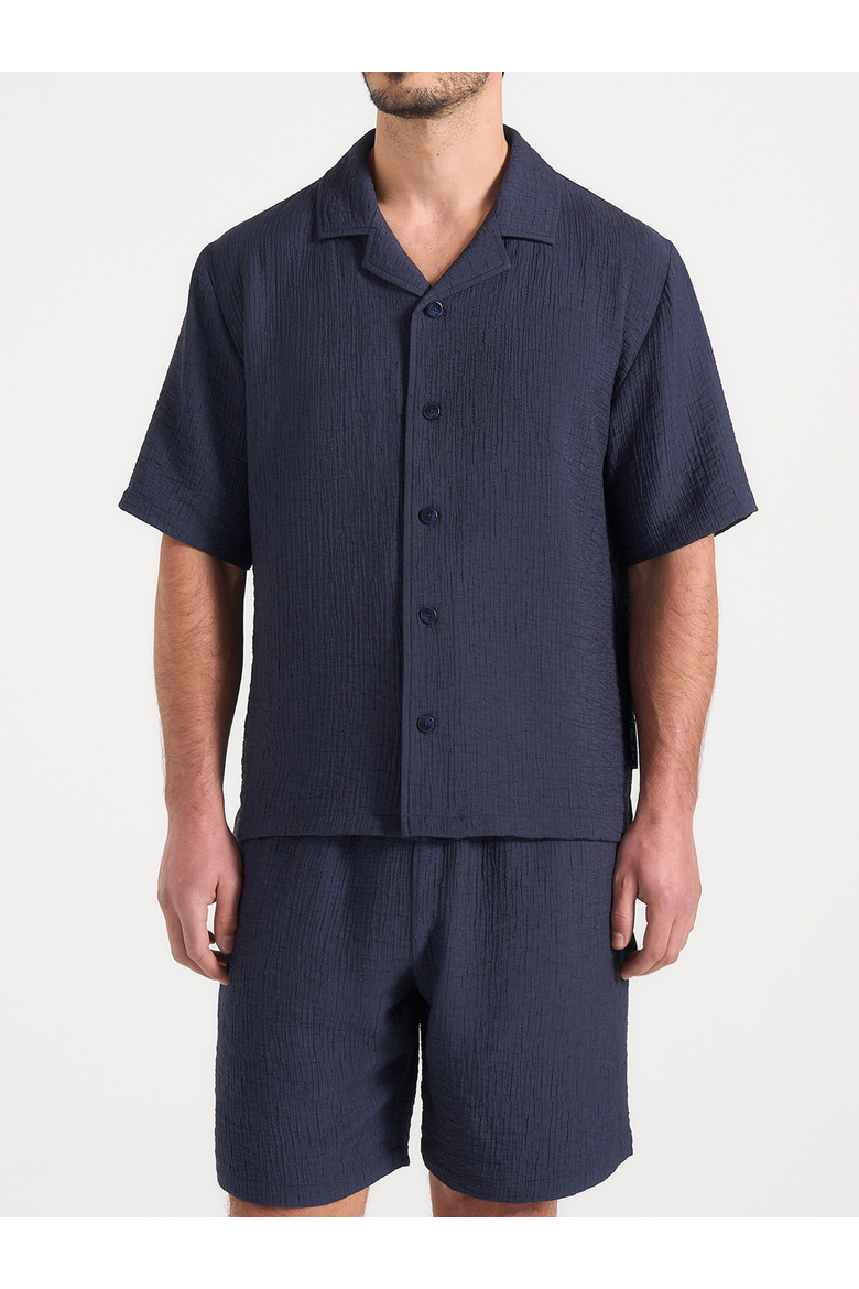 Harley Unisex Textured Revere Shirt, Alternate, color, Navy