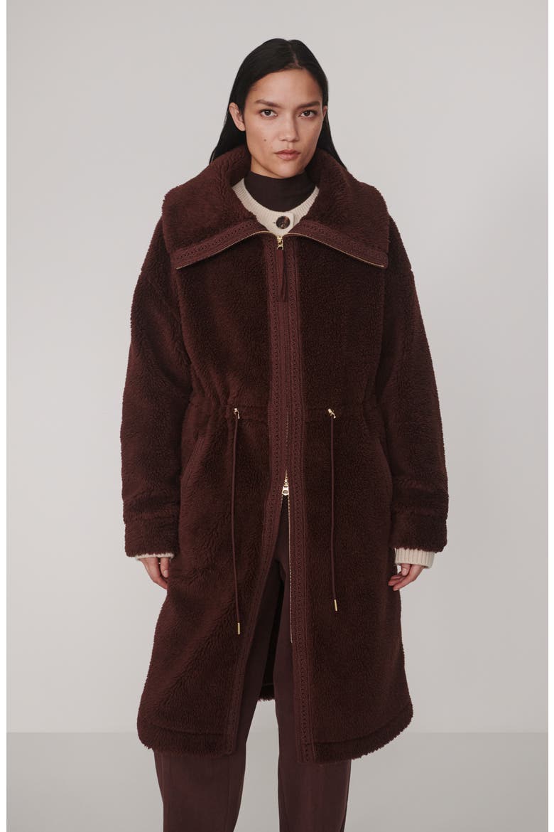 Bennet Long Faux Shearling Coat, Alternate, color, DARK CHESTNUT