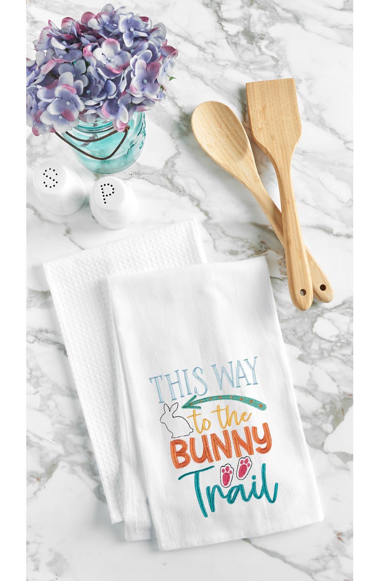 C&F Home "This Way to the Bunny Trail" Easter Rabbit Spring Theme Kitchen Dishtowel, Alternate, color, White