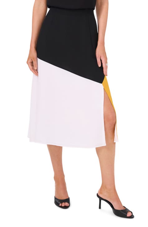 Colorblock Georgette Midi Skirt