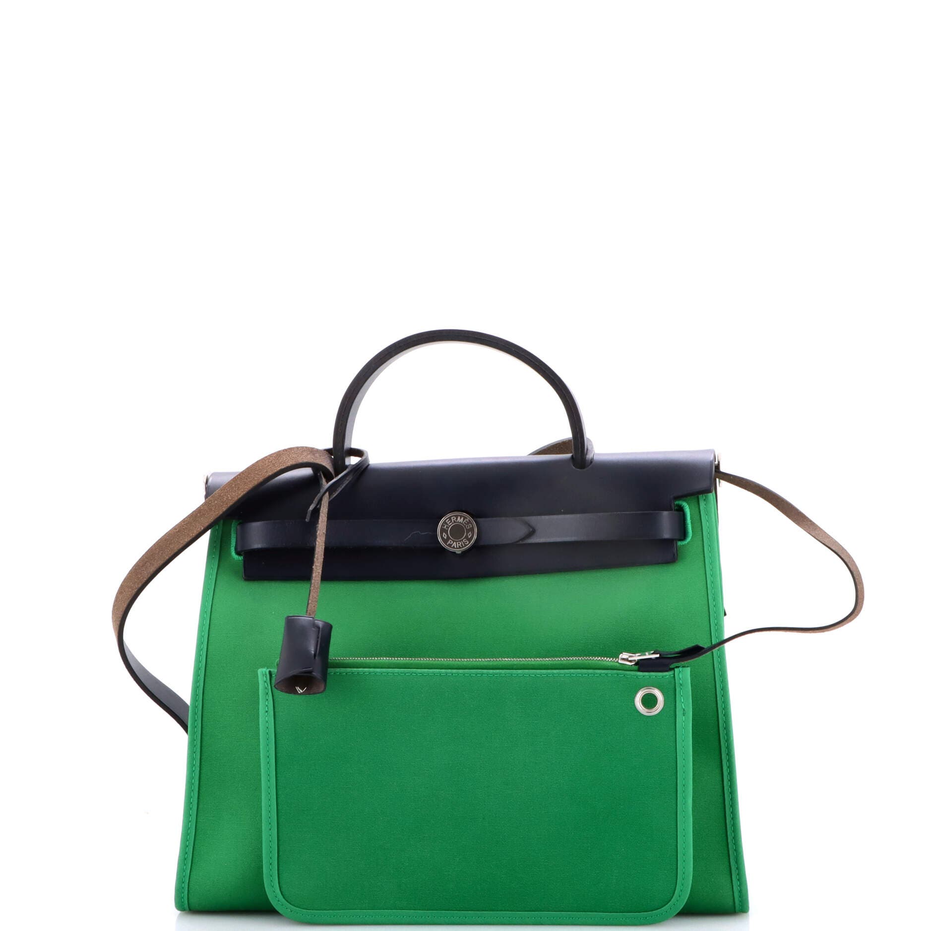 Pre-Owned Hermes Herbag Zip Leather and Toile 31, Alternate, color, Green