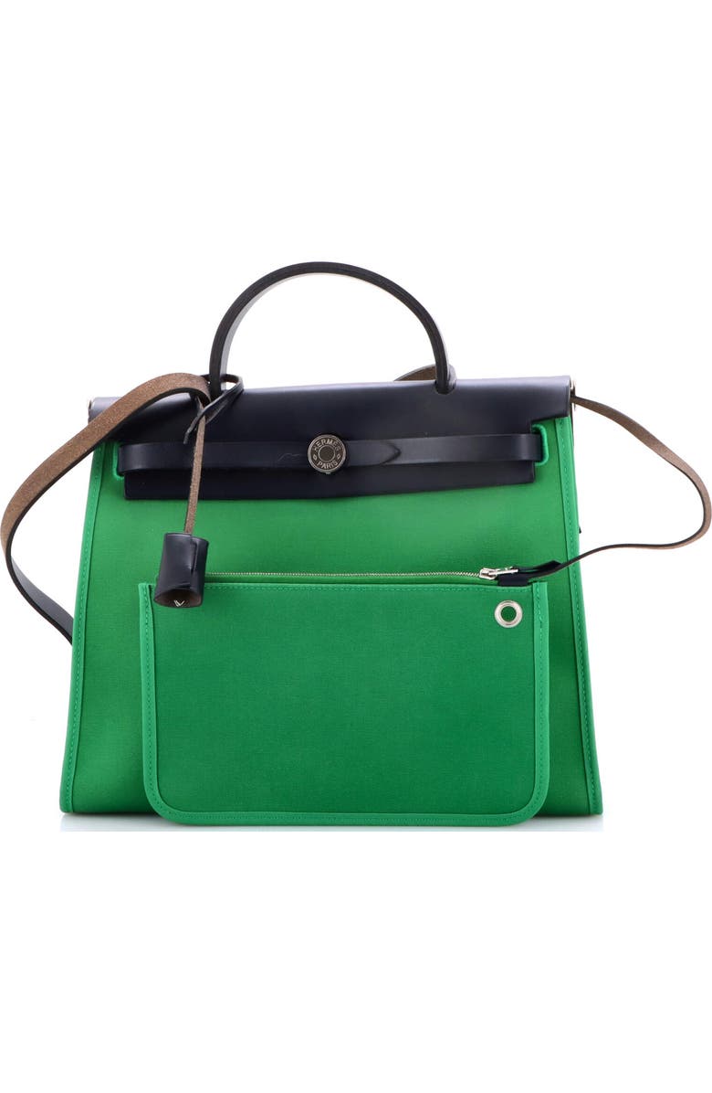 Pre-Owned Hermes Herbag Zip Leather and Toile 31, Alternate, color, Green