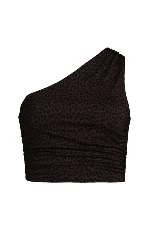 Lands' End Ruched One Shoulder Midkini Swimsuit Top In Animal Print