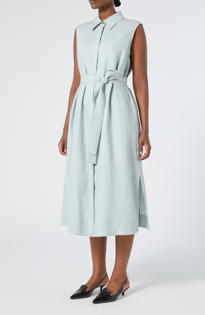 Marina Rinaldi Esedra Sleeveless Linen Shirtdress, Main, color, Sage Green