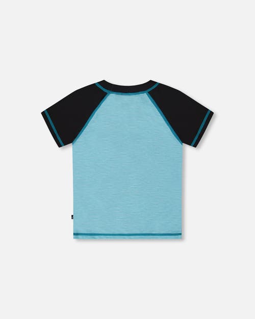 Deux Par Deux Boys' Short Sleeve Rashguard - Little Kid, Big Kid In Light Blue And Black