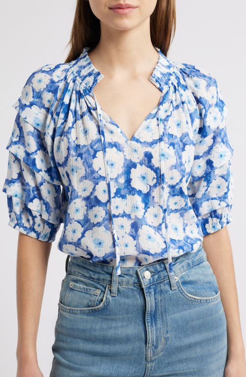 Rails Paris Floral Puff Sleeve Top In Blue Floral