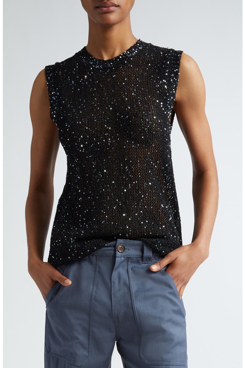 Journey Sequin Sleeveless Sweater, Main, color, BLACK