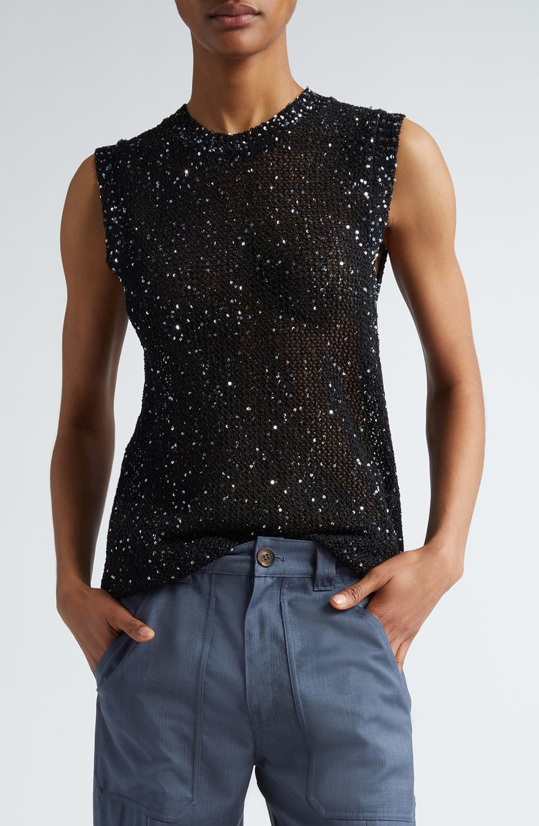 Golden Goose Journey Sequin Sleeveless Sweater, Main, color, Black