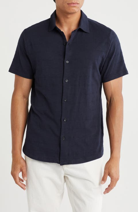 Forli Short Sleeve Cotton Knit Button-Up Shirt