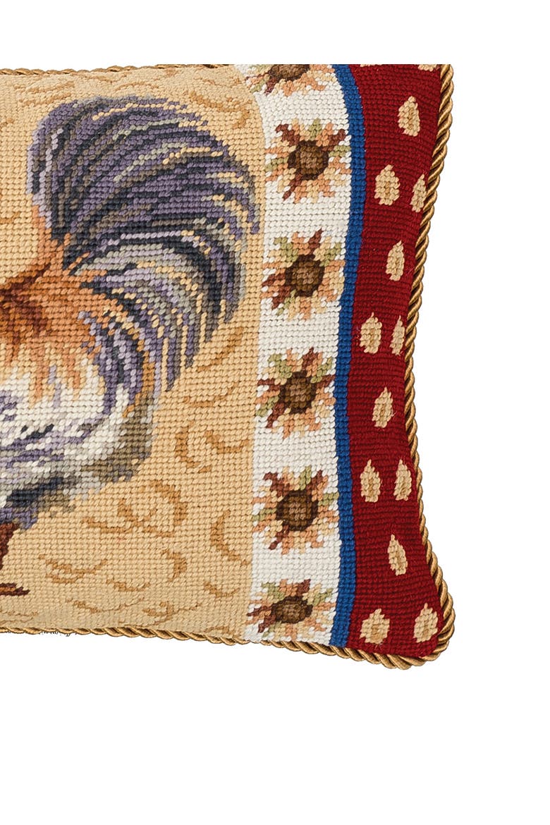 Rooster And Sunflower Needlepoint Pillow, 12" x 16", Alternate, color, Brown