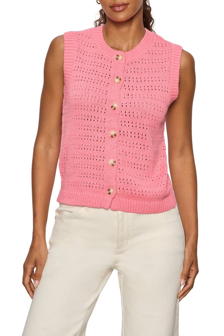 Cotton Pointelle Sleeveless Sweater, Main, color, BLOOM PINK