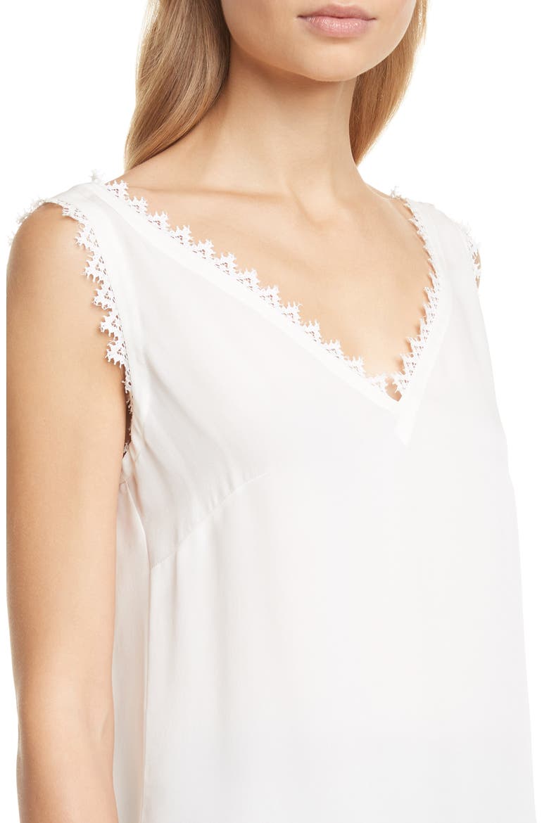 Lace Detail Silk Tank, Alternate, color, SNOW