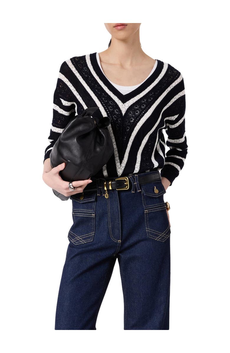 GERARD DAREL Loretta V-Neck Long Sleeve Knitted Top, Alternate, color, Navy Blue