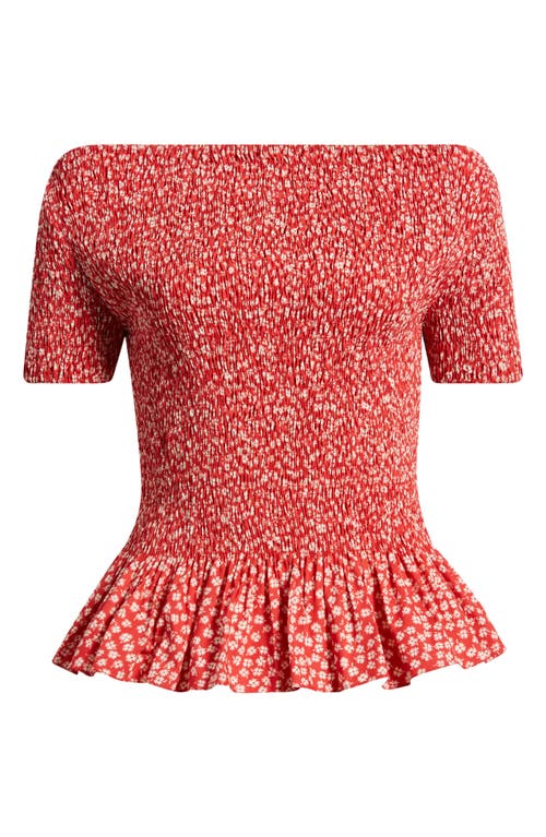 Faithfull The Brand Deboni Smocked Cotton Top In Allura Floral - Red