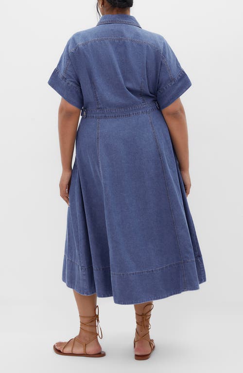 City Chic Cassidy Short Sleeve Denim Shirtdress In Mid Wash