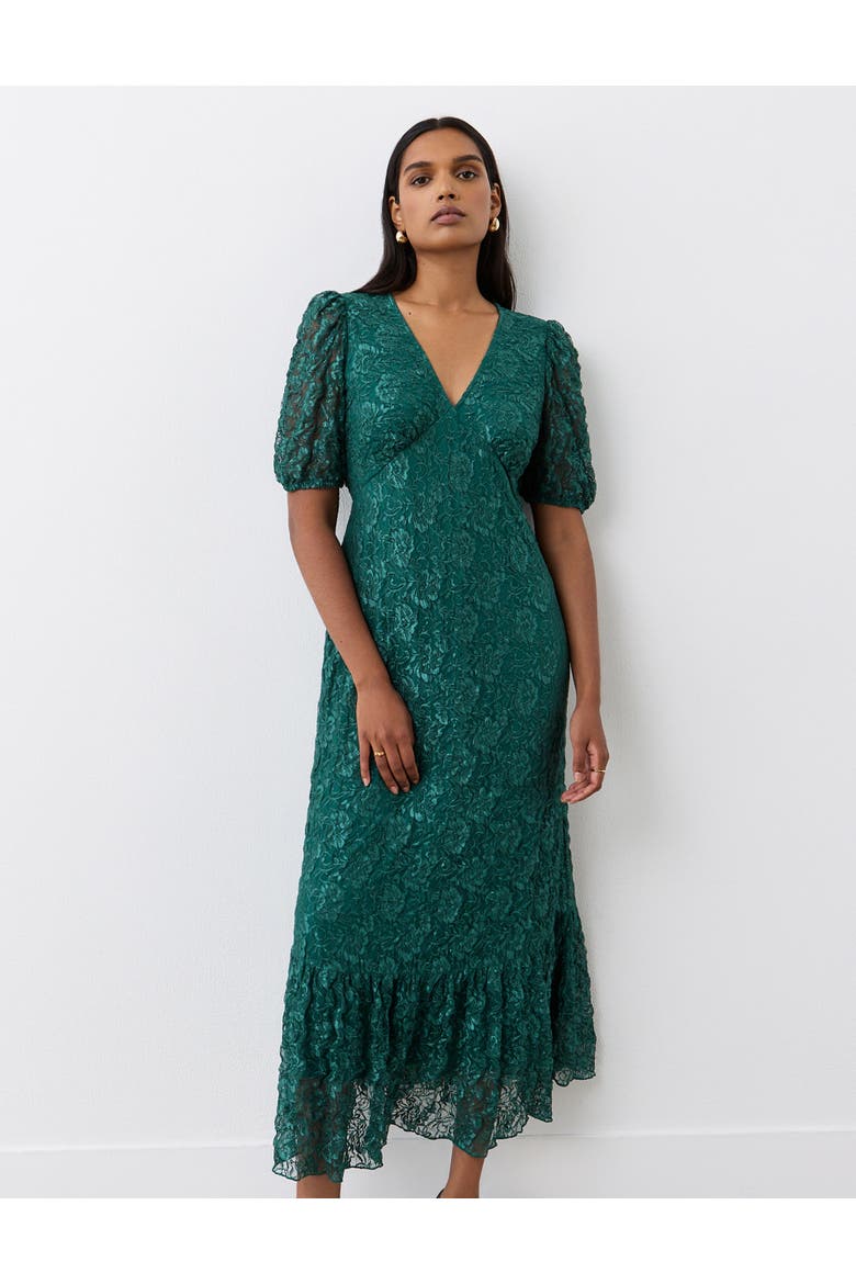 Loretta Short Sleeve Lace Midi Dress, Main, color, Green