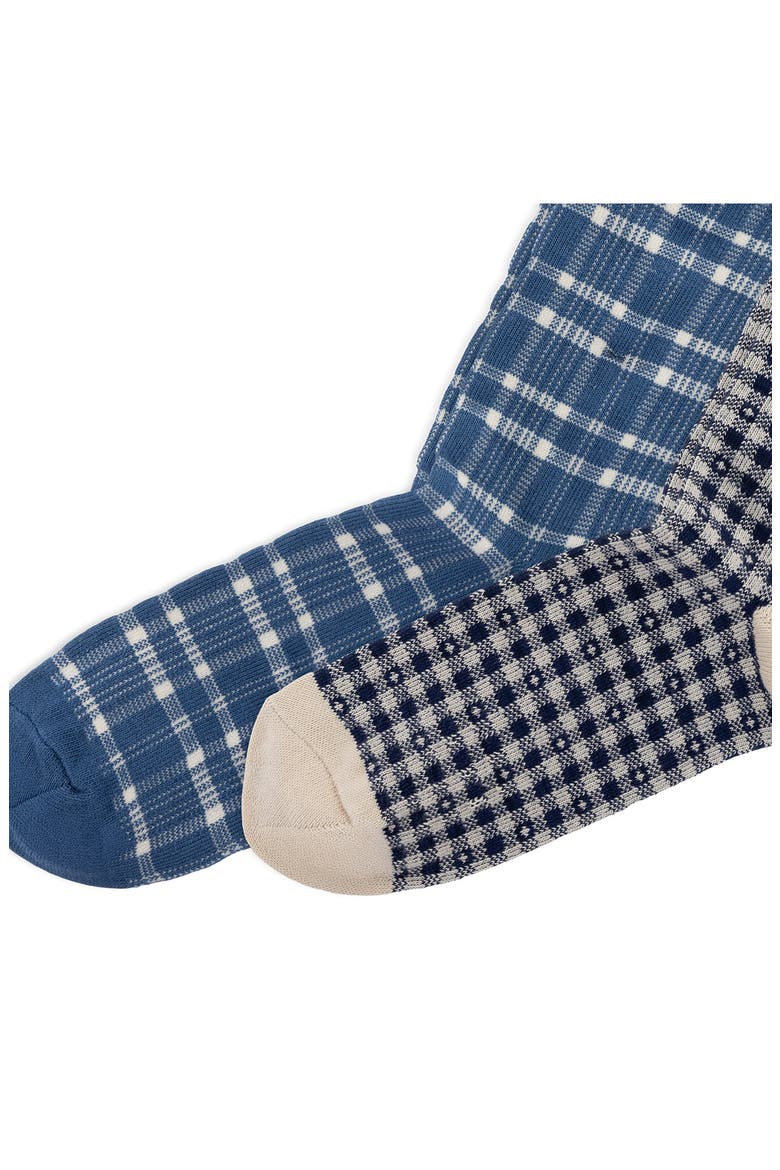 Assorted 2-Pack Plaid & Check Cotton Blend Dress Socks, Alternate, color, CREAM/ BLUE