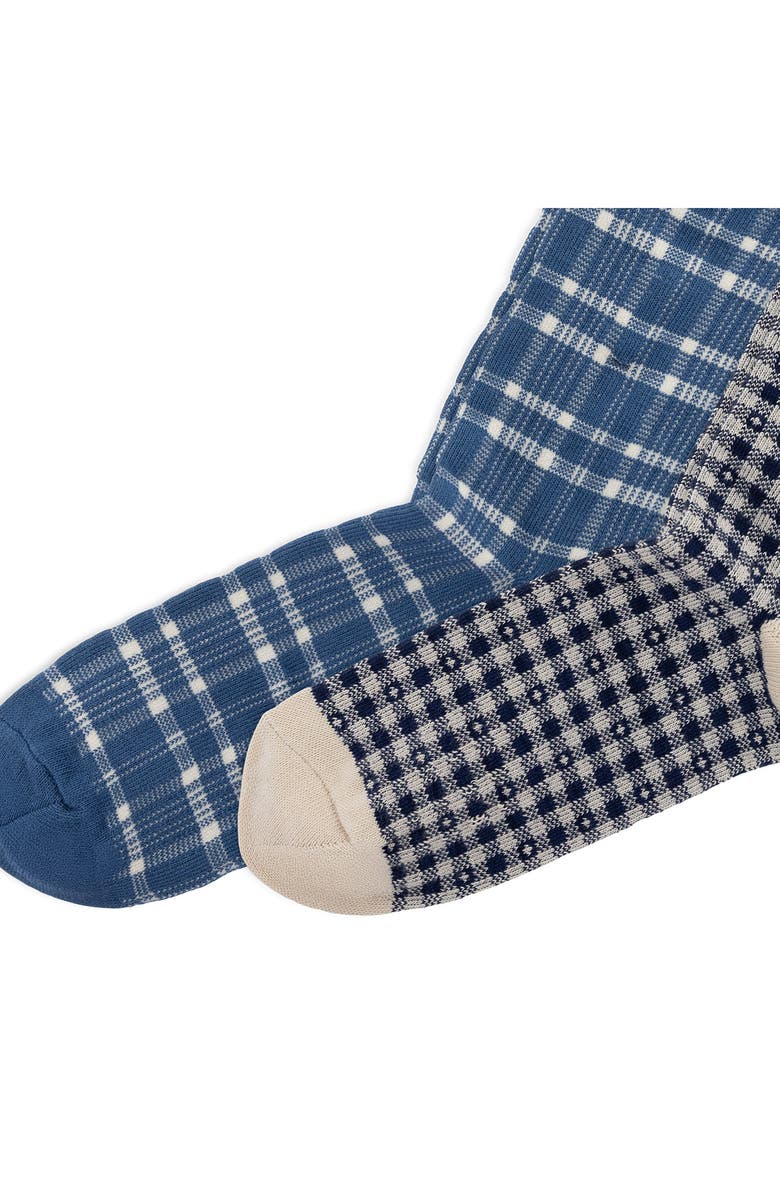 Polo Ralph Lauren Assorted 2-Pack Plaid & Check Cotton Blend Dress Socks, Alternate, color, Cream/ Blue