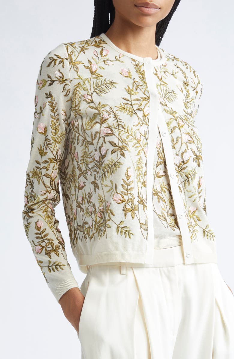 Giambattista Valli Floral Embroidered Cashmere & Silk Cardigan, Alternate, color, Ivory