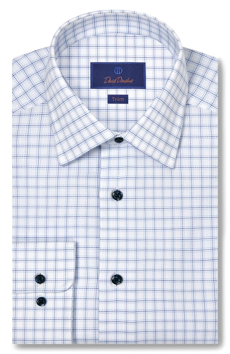 David Donahue Trim Fit Royal Oxford Check Dress Shirt, Main, color, White/ Blue