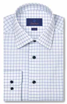 David Donahue Trim Fit Royal Oxford Check Dress Shirt