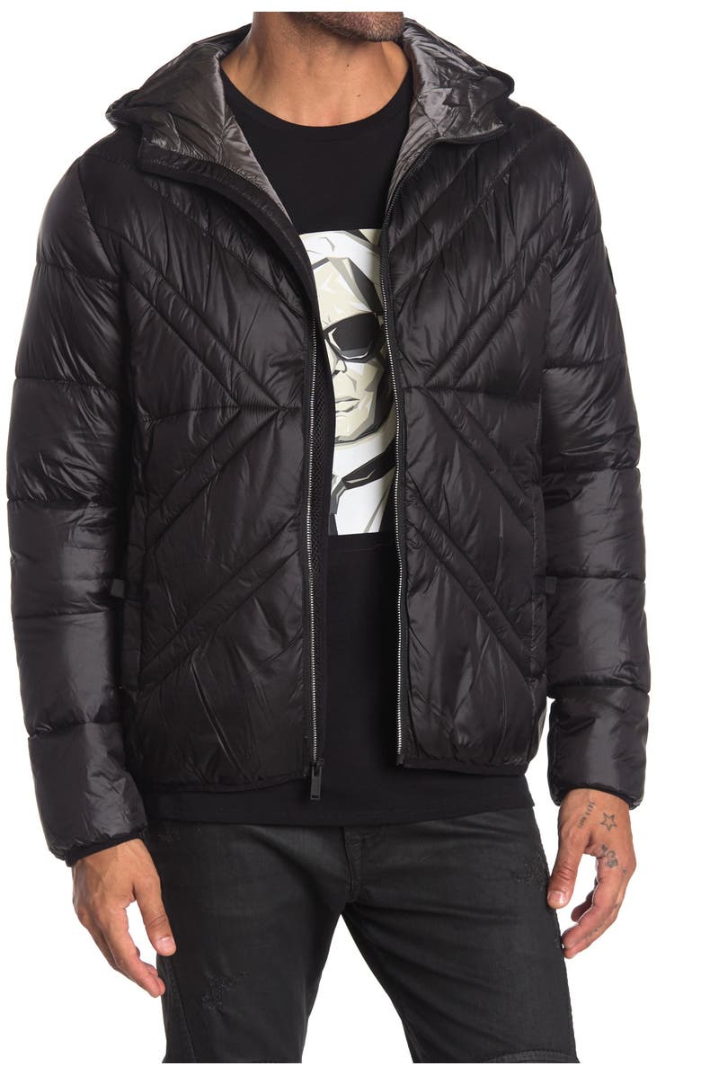 KARL LAGERFELD PARIS x Quilted Full Zip Hooded Jacket, Alternate, color,