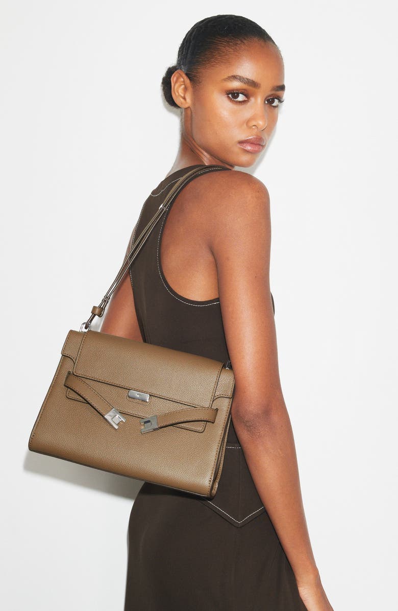 Tory Burch Lee Radziwill Leather Shoulder Bag, Alternate, color, Wild Mushroom