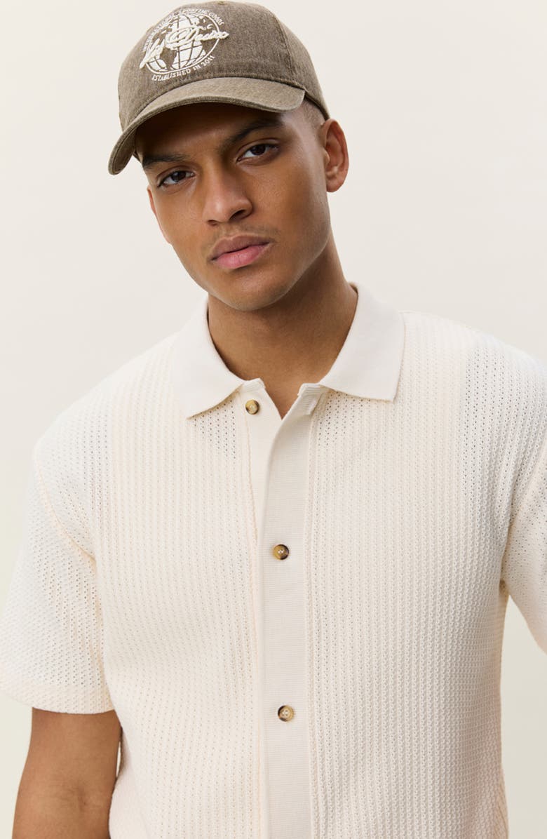 Les Deux Pointelle Short Sleeve Cardigan, Alternate, color, Eggnog White