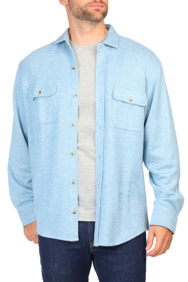 Long Sleeve Melange Solid Button Front Shirt, Main, color, AQUA