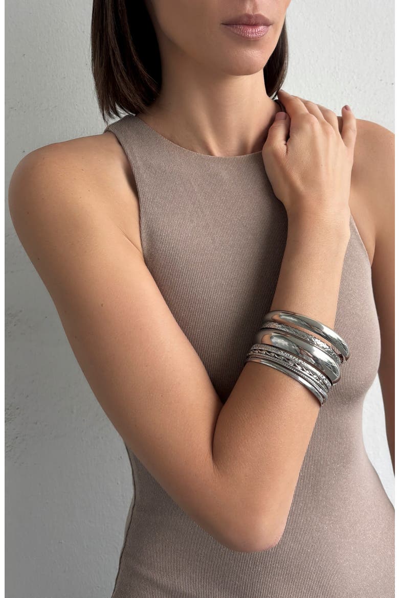 Set of 8 Assorted Bangle Bracelets, Alternate, color, SILVER