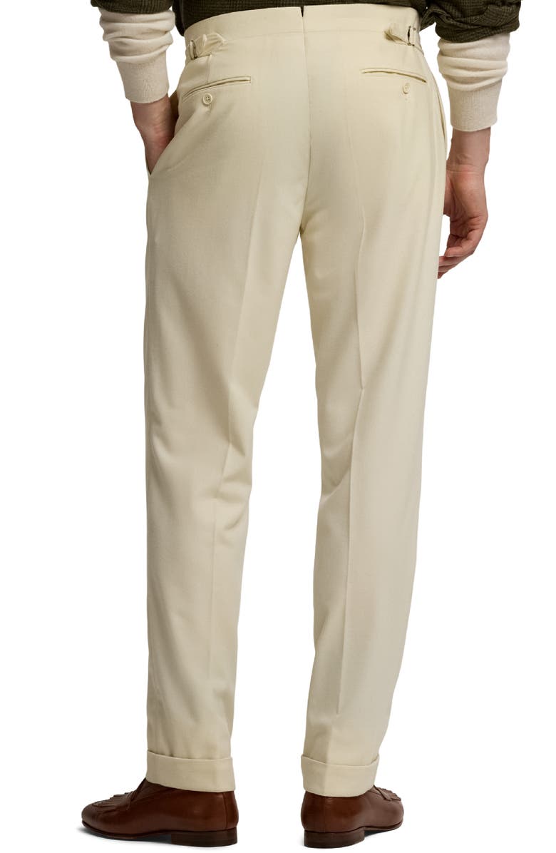 Ralph Lauren Purple Label Pleated Cream Wool Flannel Trousers, Alternate, color, Cream