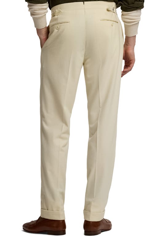 Ralph Lauren Purple Label Pleated Cream Wool Flannel Trousers In Neutral
