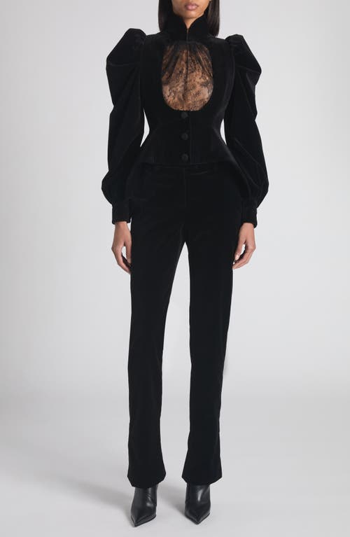 Alexander Mcqueen Mcqueen Lace Detail Velveteen Peplum Jacket In Black