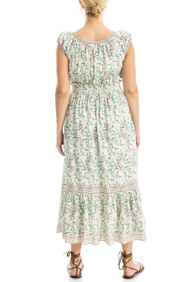 Cap Sleeve Tiered Midi Dress, Alternate, color, CREAM/ POPPY CHERRY BLOSSOMS