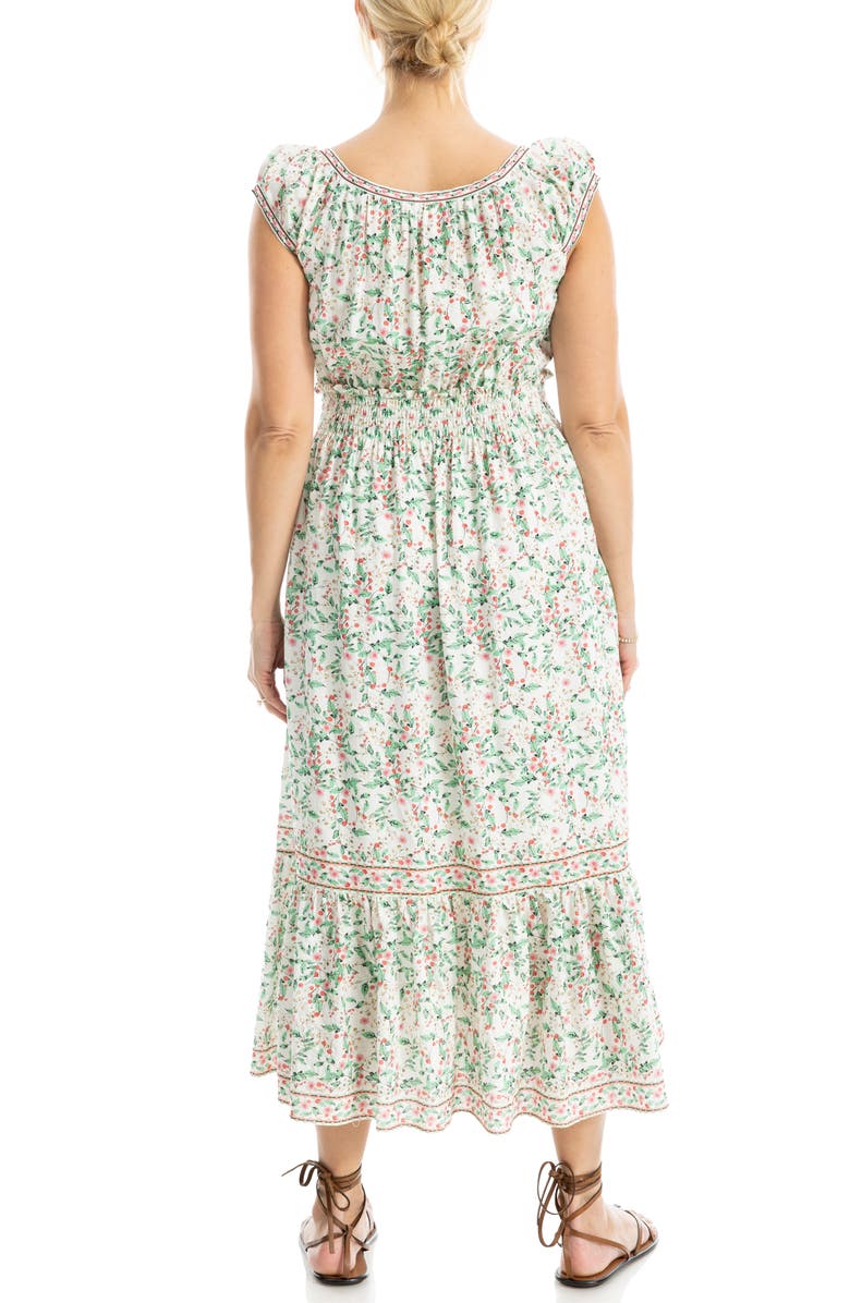 MAX STUDIO Cap Sleeve Tiered Midi Dress, Alternate, color, Cream/ Poppy Cherry Blossoms