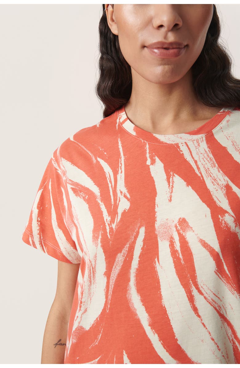 Soaked in Luxury Eva Short Sleeve Crew Neck Midi Dress, Alternate, color, Hot Coral Wave