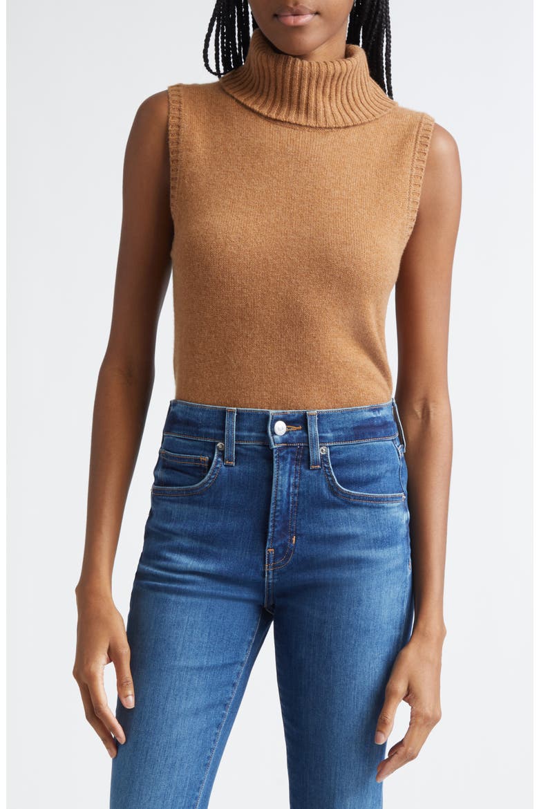 Mazzy Sleeveless Cashmere Turtleneck Sweater, Main, color, DARK ACORN MELANGE
