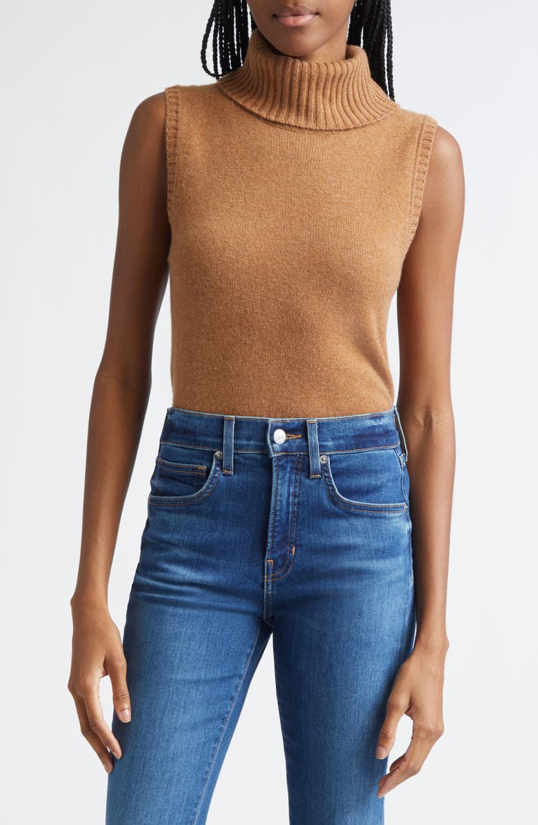 Veronica Beard Mazzy Sleeveless Cashmere Turtleneck Sweater, Main, color, Dark Acorn Melange