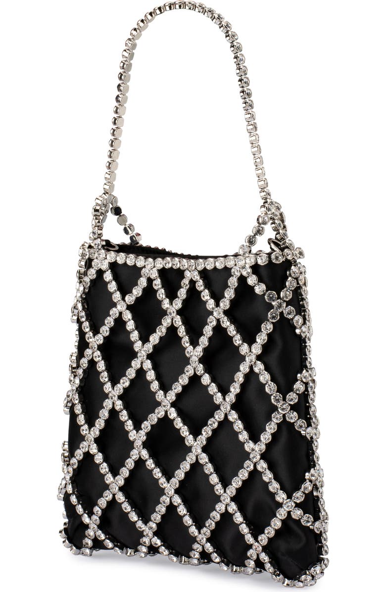 Olga Berg Kit Crystal Cage Satin Evening Bag, Alternate, color, Black
