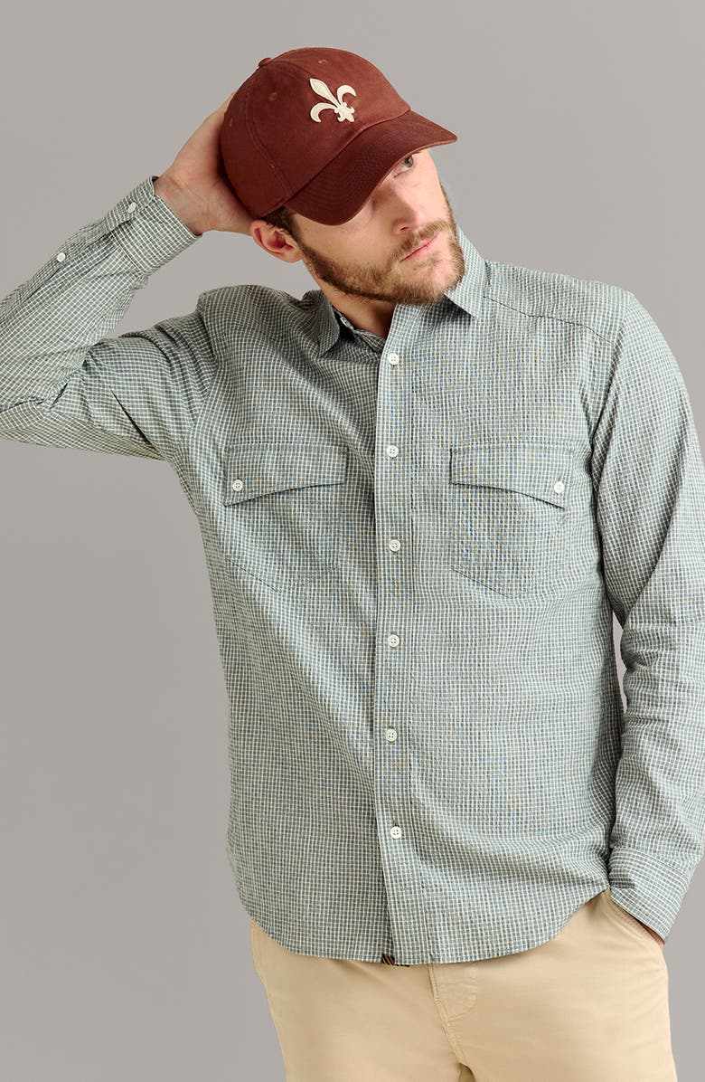 Billy Reid Micocheck Cotton Seersucker Button-Up Shirt, Alternate, color, Scarab