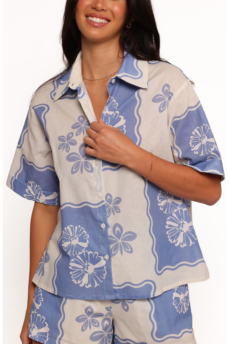Shellie Floral Camp Shirt, Main, color, BLUE DAHLIA