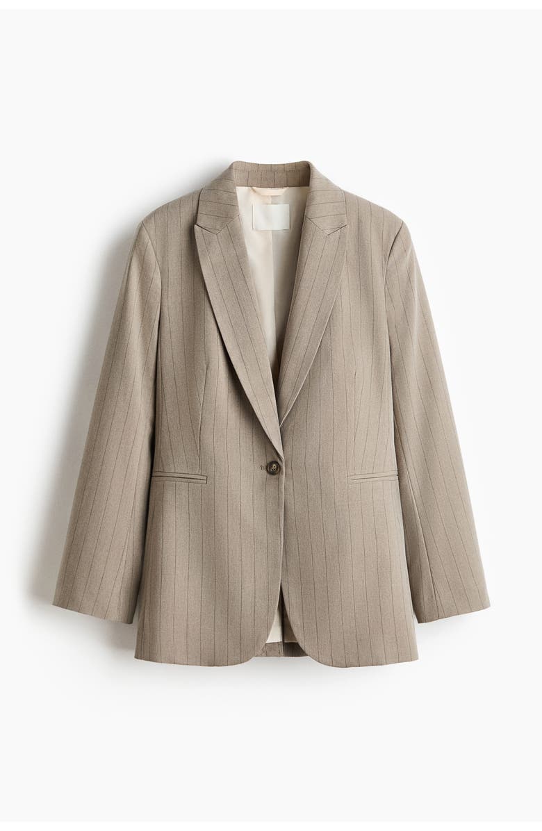 H&M Single-breasted Blazer, Main, color, Beige/Pinstriped