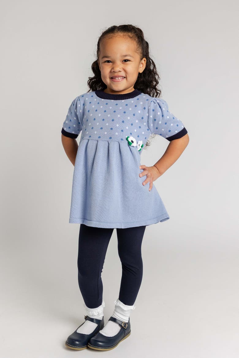 Polka Dot Sweater Tunic Set with Flowers, Alternate, color, Blue, Navy & White