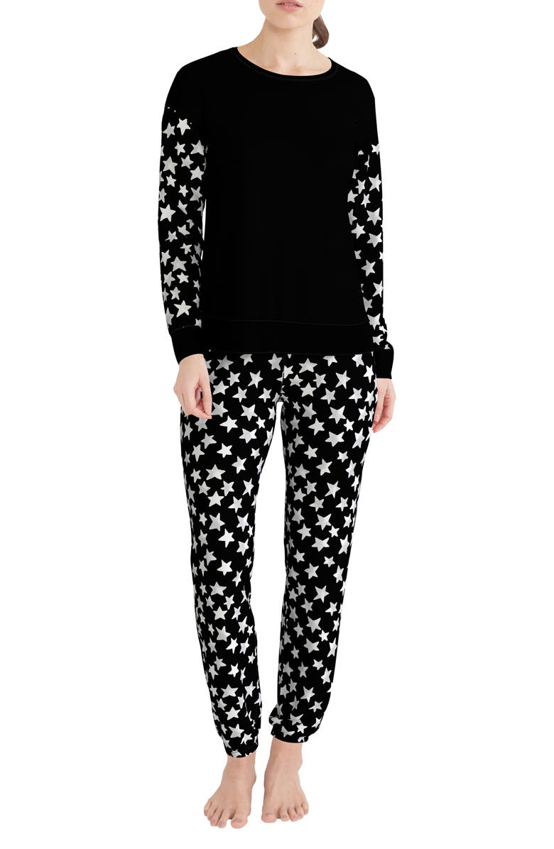 Kensie Star Print Long Sleeve Top & Joggers Pajamas, Main, color, 