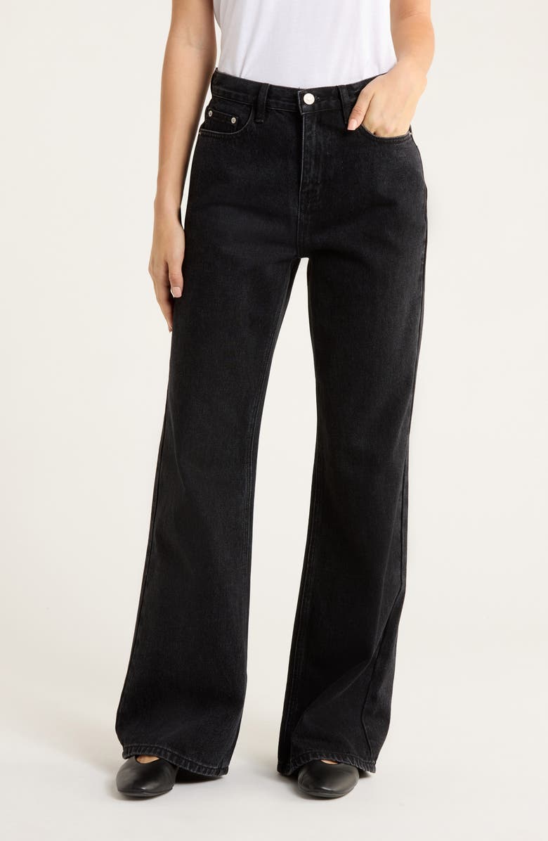 Princess Polly Maple High Waist Flare Leg Jeans, Main, color, Black