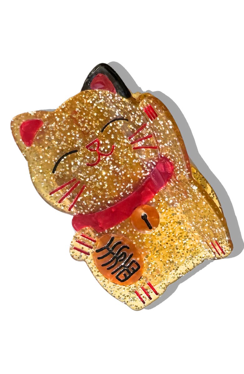 Solar Eclipse Lucky Cat Hand Painted Claw Clip, Main, color, Gold